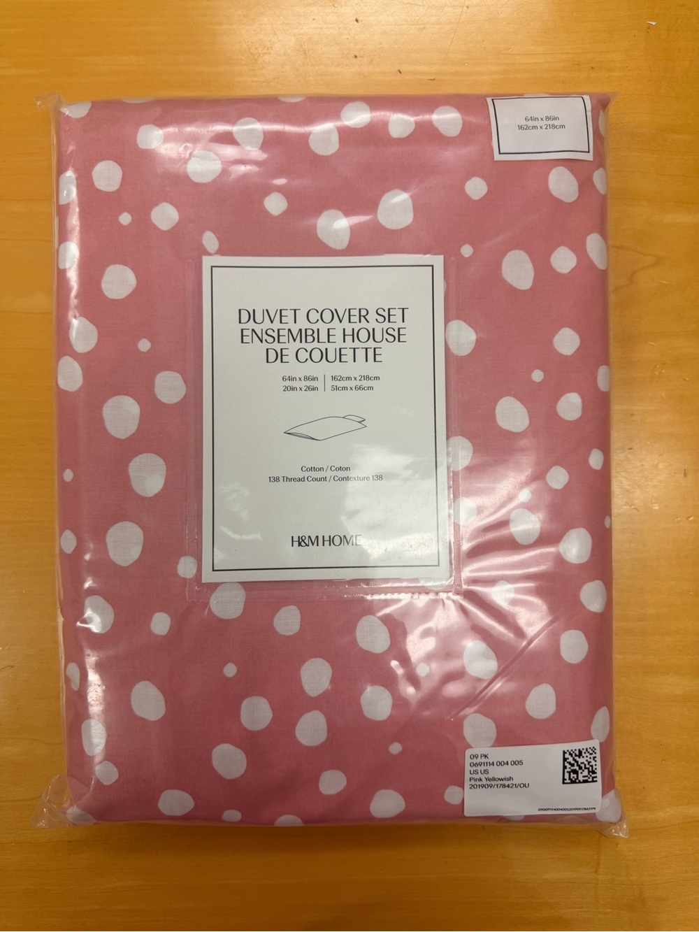 H&M Pink Polka Dot Cotton Twin Duvet Cover Set New
